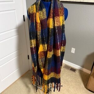 Colorful Plaid Scarf with Fringe